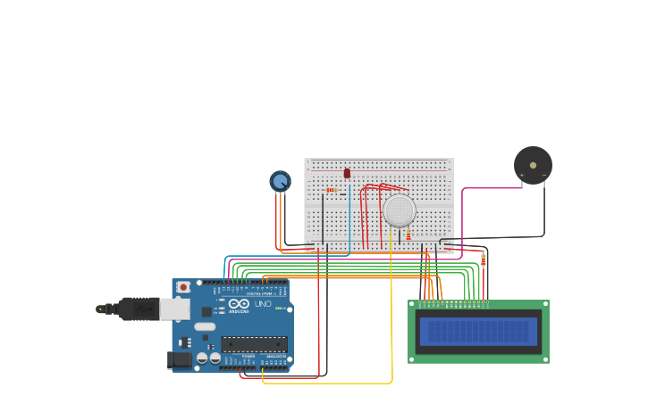 Circuit design Smoke detection device - Tinkercad