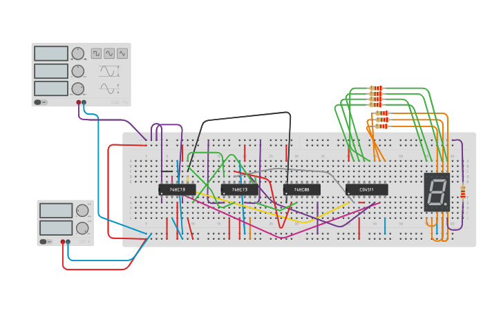 Circuit design Copy of 7-segment with clock | Tinkercad