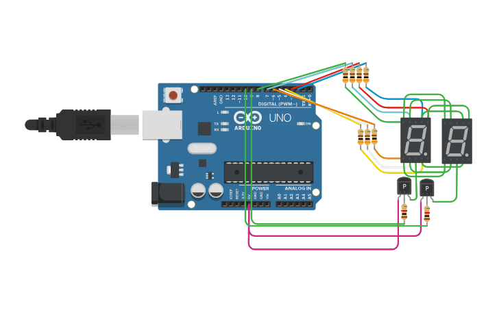 Circuit design 7-Segment Displays - Tinkercad