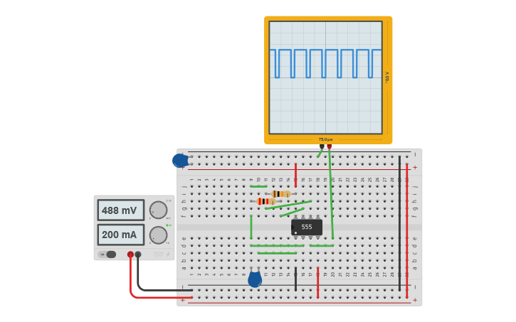 Circuit design Basic 555 timer's supply range test - Tinkercad