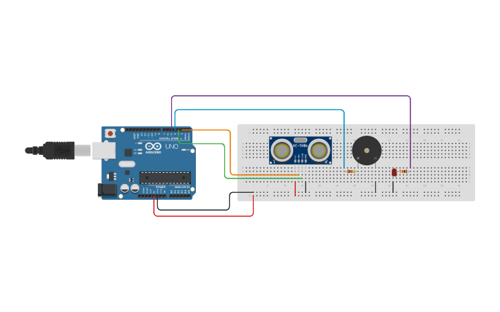 Tls Sensor Circuit design TLS - Sensor Ultrasónico + Piezo + Led - Tinkercad
