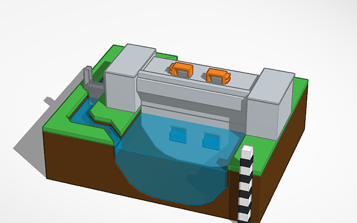 3D design miniature dam - motor controlled - Tinkercad