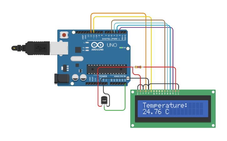 Circuit design temperature LM35 sensor with Arduino - Tinkercad