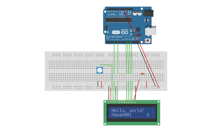 Circuit design Arduino and LCD - Tinkercad