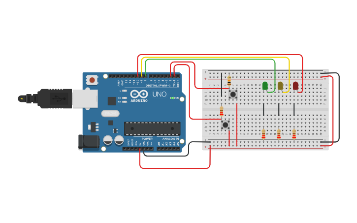 Circuit design Ejercicio Pulsadores | Tinkercad