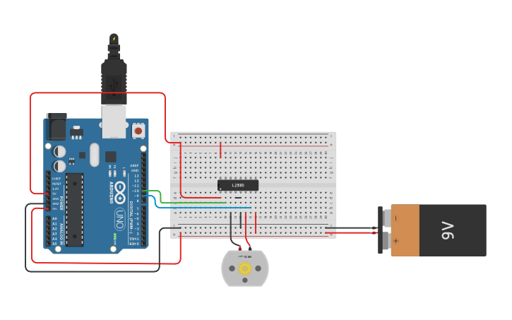 Circuit design DC Motor with L293d and Arduino - Tinkercad