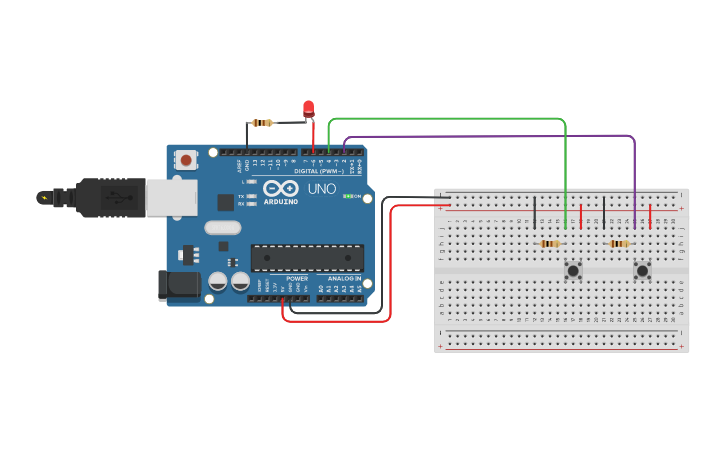 Circuit design Push Button LED - Tinkercad