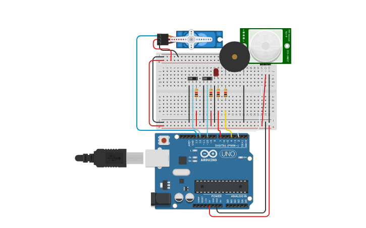 Circuit design A01733720-PIR Sensor y Servomotor - Tinkercad