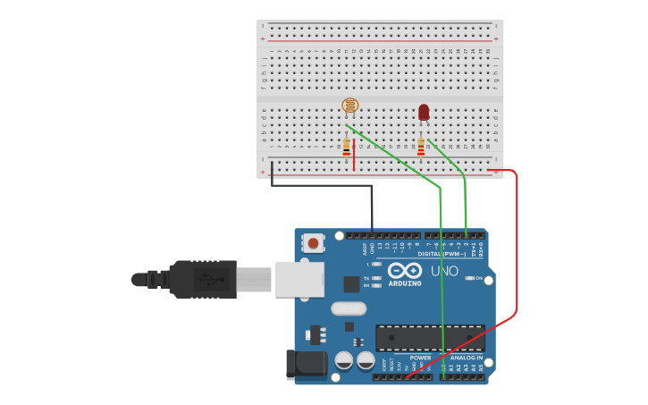 Circuit design 9- LDR (light Dependent resistor) interfacing - Tinkercad