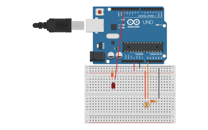 Circuit design Esercizio 2 - Fotoresistenza | Tinkercad