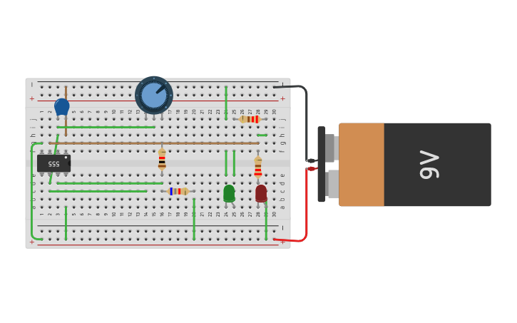 Circuit design Práctica 1 - FLASH CON CIRCUITO INTEGRADO 555 - Tinkercad