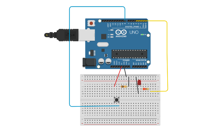 Circuit design Práctica 4.a: Encender un led con un pulsador | Tinkercad