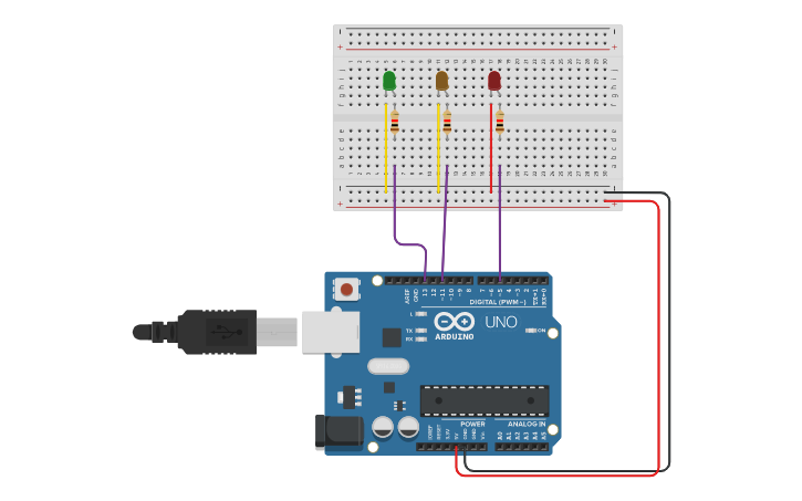 Circuit design Multiple LED blinks with Arduino - Tinkercad