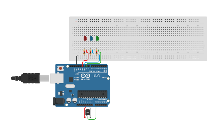 Circuit design Task 1: Temp sensor + LED glow | Tinkercad