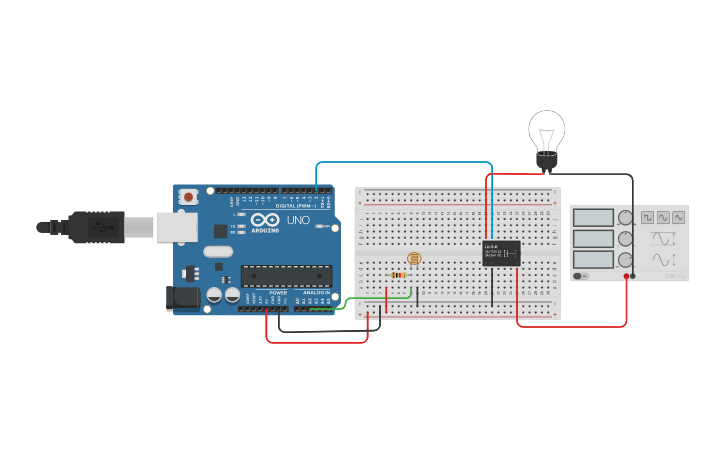 Circuit design โจทย์ Relay LDR Activated Light - Tinkercad