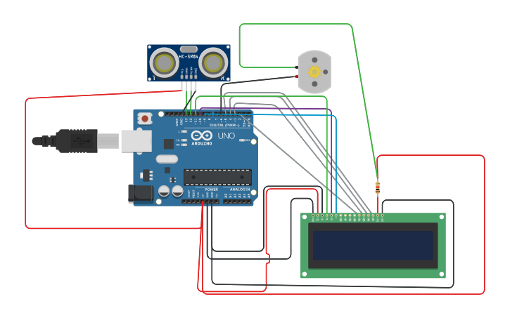 Circuit design lcd+ us+motor - Tinkercad