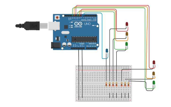Circuit design Feux signalisation d'un carrefour | Tinkercad
