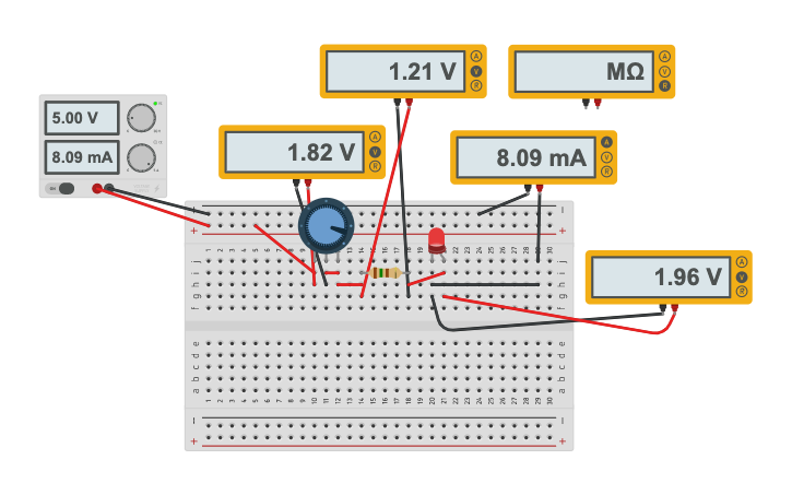 Circuit design Lab 9 LED with Rheostat | Tinkercad