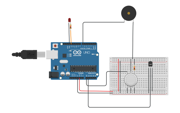 Circuit design Fire Alarm project | Tinkercad