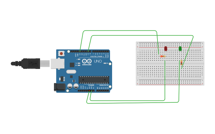 Circuit design arduino 2 leds blinking - Tinkercad