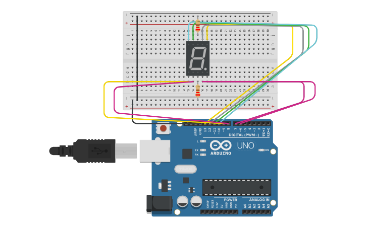 Circuit design 7 segments - Tinkercad