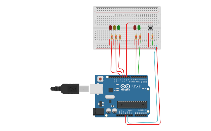 Circuit design Traffic lights - Tinkercad