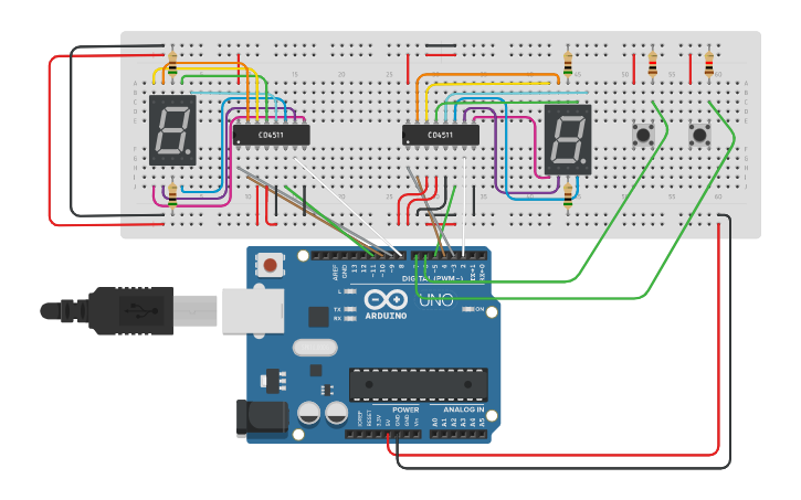Circuit design 2 display con arduino (metodo remainder) - Tinkercad