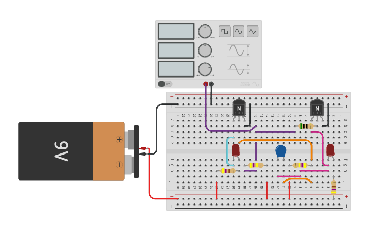Circuit design Two Transistor LED Flasher - Tinkercad