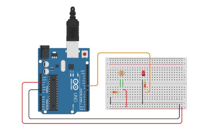 Circuit design 7. Leer un fotorresistor - Tinkercad