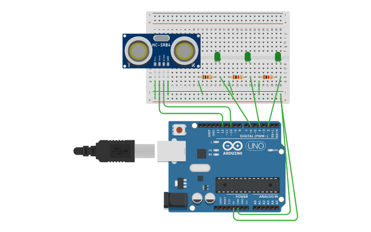 Circuit design Arduino: Ultrasonic Distance Sensor - Tinkercad