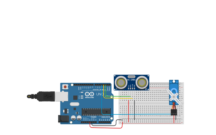 Circuit design Sensor ultrasonido con servomotor - Joel Yar | Tinkercad