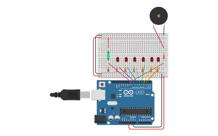 Circuit design scrambled timing lights mini project - Tinkercad