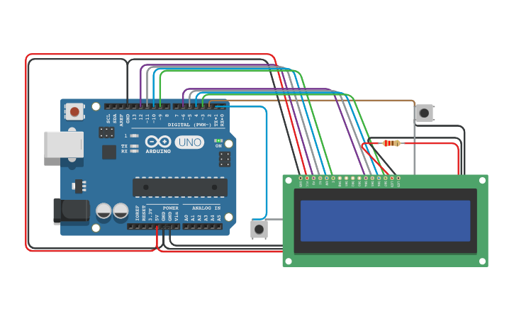 Circuit design Arduino LCD Game - Tinkercad