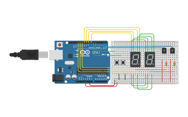 Circuit design Copy of Multiplexação Display 7 Seg | Tinkercad