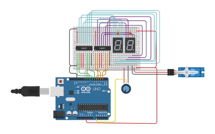 Circuit design 2 display 7 segmentos - Tinkercad