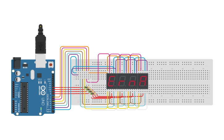 Circuit design Seven Segment Four Digits | Tinkercad
