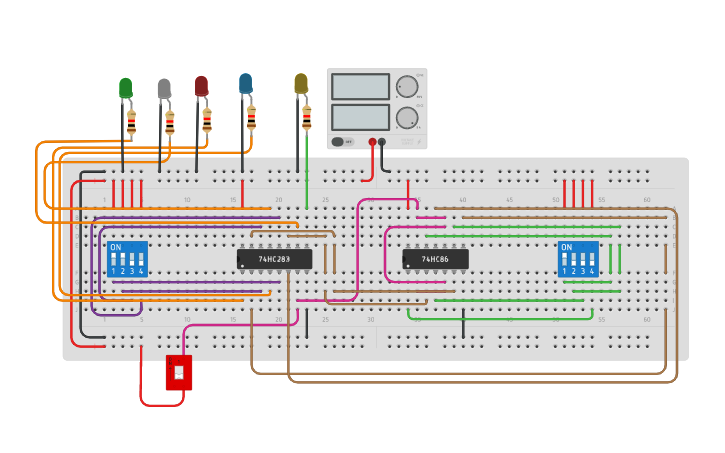 Circuit design 4-Bit Binary Adder/Subtractor - Tinkercad