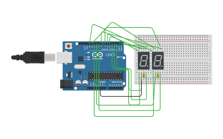 Circuit design Display de 7 segmentos 2 - Tinkercad