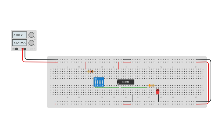 Circuit design Compuerta NOT - Tinkercad