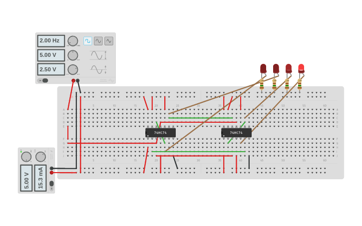 Circuit design Johnson counter - Tinkercad