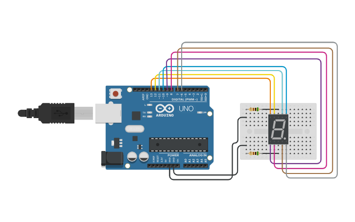 Circuit design Arduino 7 segment display(even numbers) - Tinkercad