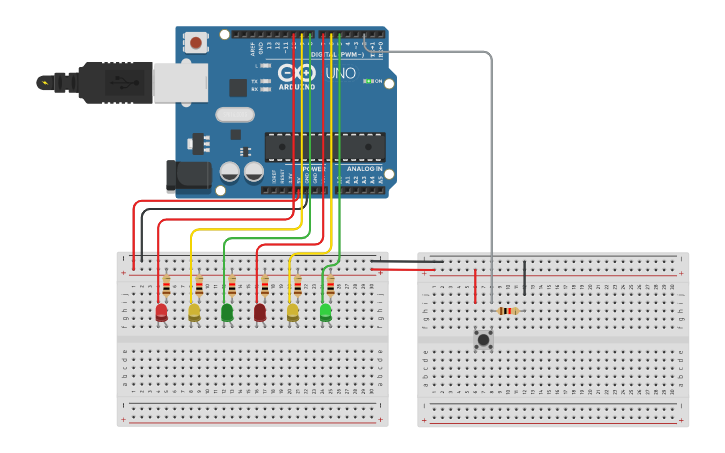 Circuit design semaforo led - Tinkercad