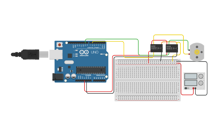 Circuit design Inverter sentido de giro de um Motor - Tinkercad