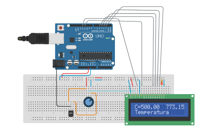 Circuit design Sensor de temperatura con LCD | Tinkercad