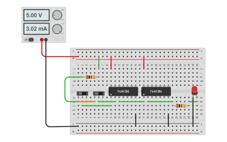 Circuit design XNOR GATE (Gerbang XNOR) oleh FITRIANA - Tinkercad