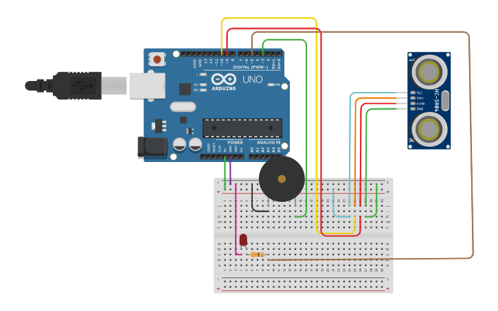 Circuit design Sensor ultrasonico - Tinkercad