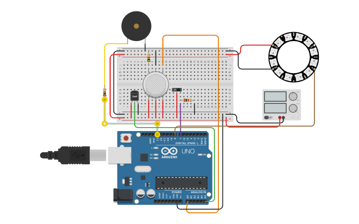 Circuit design Sensor de Gas | Tinkercad