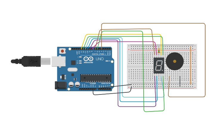 Circuit design Led 7 segmentos y examen | Tinkercad