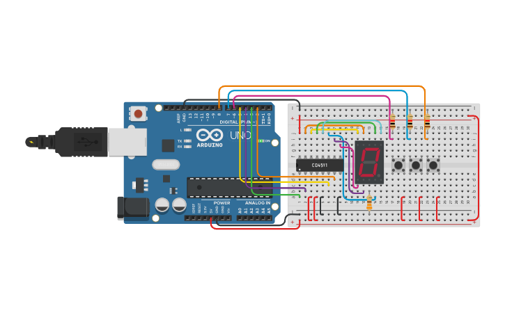 Circuit design Contador de 0-9 Display 8 segmentos con tres pulsadores ...