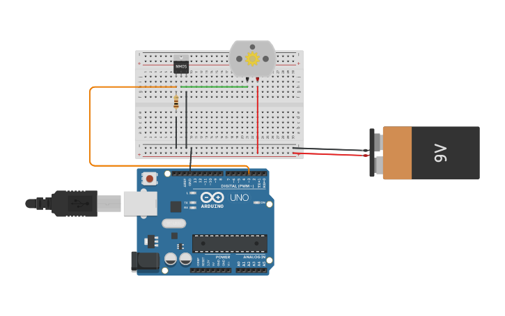 Circuit design NMOS AND DC MOTOR - Tinkercad